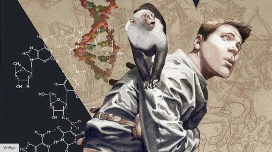 Yorick and his pet monkey, Ampersand, on the cover of issue one of Y: The Last Man