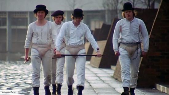 Malcolm McDowell and the Droogs in A Clockwork Orange