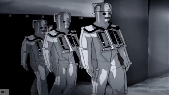Creepiest Doctor Who stories: The Moonbase. Image shows a group of Cybermen walking on the moon. This comes from the animated reconstruction of the episode.