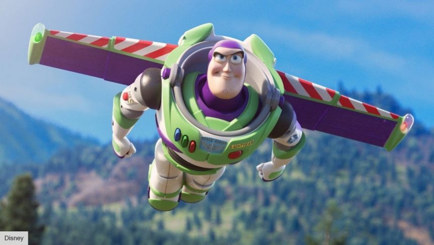 Buzz Lightyear flying through the air