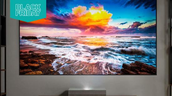 An home theatre projector projecting an ocean scene in somebody's house.
