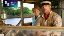 Dwayne Johnson and Emily Blunt on a riverboat