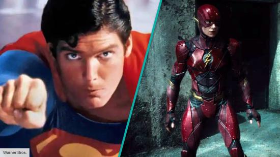 Christopher Reeve in Superman, Ezra Miller as The Flash in Justice League