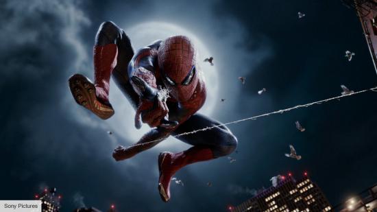 Peter Parker swings over a city in The Amazing Spider-Man