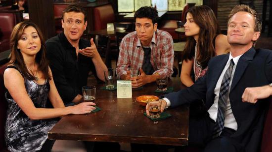 How I Met Your Mother cast: Lily, Marshl, Robin, Ted, and Barney in McClarrens