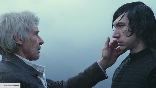 Harrison Ford and Adam Driver as Han Solo and Kylo Ren in Star Wars: The Rise of Skywalker