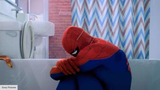 Spider-Man crying in Spider-Man: Into the Spider-Verse