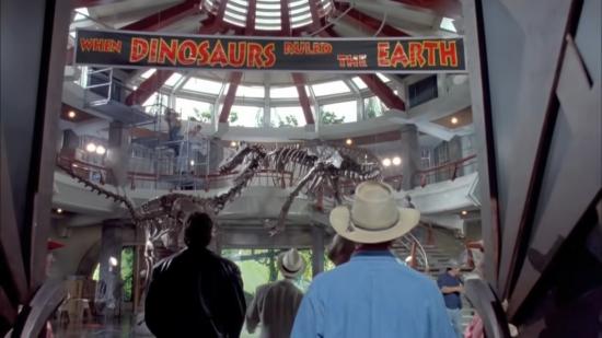Where to watch Jurassic Park - an image shows people entering Jurassic Park for the first time.