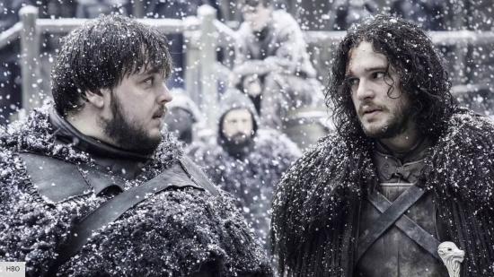 John Bradley and Kit Harrington as Samwell Tarly and Jon Snow in Game of Thrones