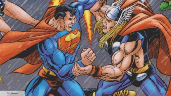 Superman and Thor do battle in a comic book crossover