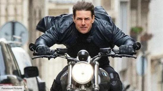 Tom Cruise riding a motorbike in Mission Impossible 6