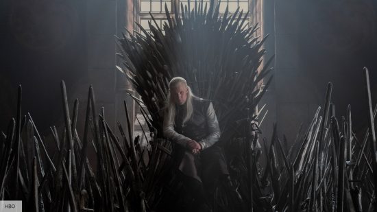 Daemon (Matt Smith) sits on the Iron Throne