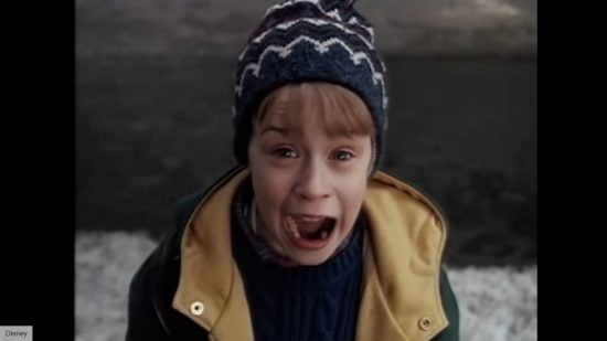 Where to watch Home Alone 2: a still shows Kevin screaming.