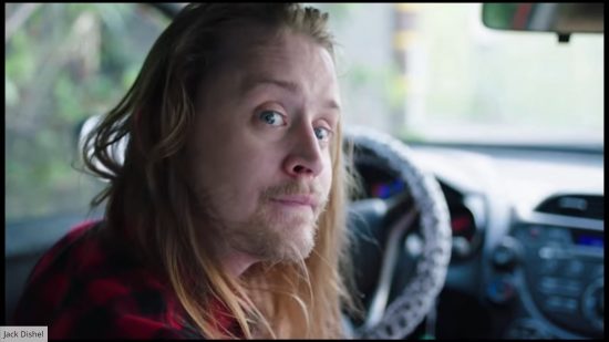 Where to watch Home Alone - a still shows Kevin sitting angrily in a car.