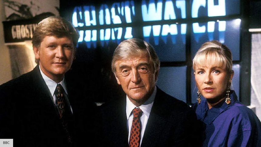 Mike Smith, Michael Parkinson, and Sarah Greene in Ghostwatch