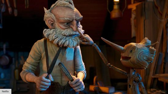 Gepetto and Pinocchio in Guillermo del Toro's Pinocchio