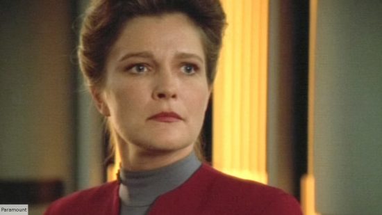 Kate Mulgrew as Captain Janeway on Star Trek Voyager