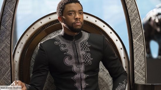 Black Panther characters: Chadwick Boseman as T'Challa in Black Panther