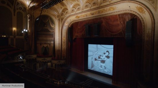 Mickey Mouse: a cinema playing Steamboat Willie 