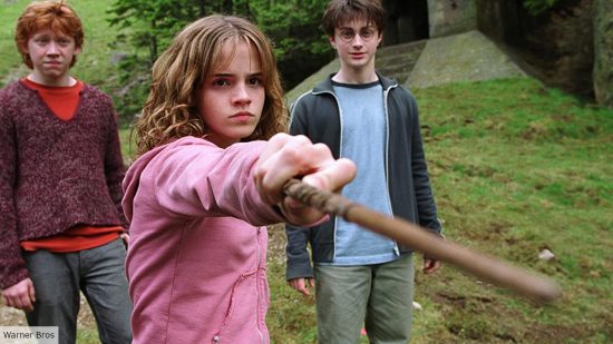 Emma Watson as Hermoine, Rupert Grint as Ron, and Daniel Radcliffe as Harry in Prisoner of Azkaban