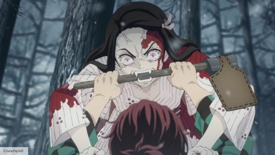 Nezuko in Demon Slayer attacking her brother