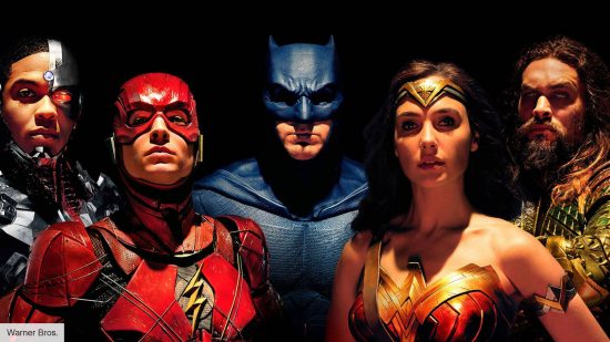 Ray Fisher, Ezra Miller, Ben Affleck, Gal Gadot, and Jason Momoa in Justice League