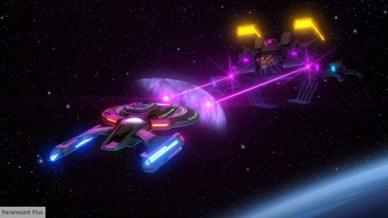 Star Trek Picard USS Titan: USS titan fighting pakleds in Lower Decks