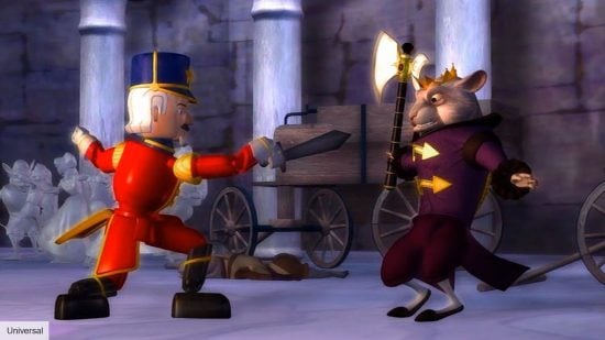 The Nutcracker Mouse King origin: the Mouse King and Prince fighting 