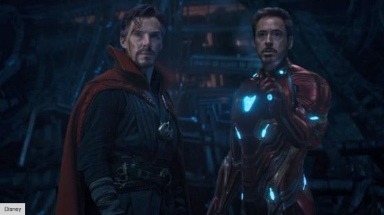 Benedict Cumberbatch and Robert Downey Jr in Avengers Infinity War