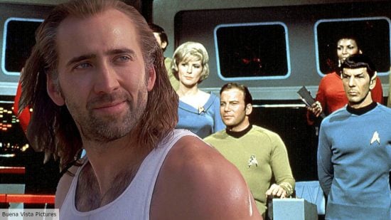 Nicolas Cage with the crew of the USS Enterprise