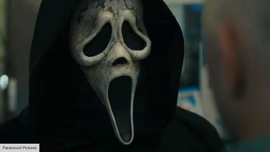 Ghostface in a worn-out mask in the Scream 6 trailer