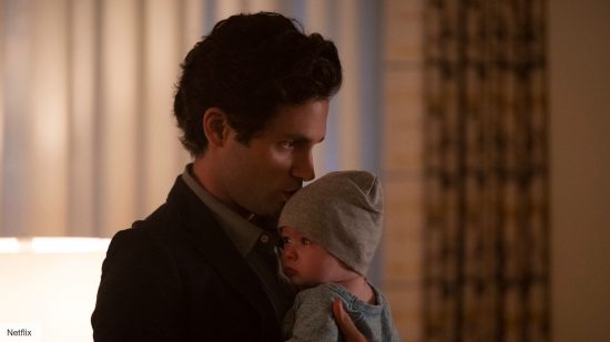 Penn Badgley as Joe, with his son, in the Netflix series You