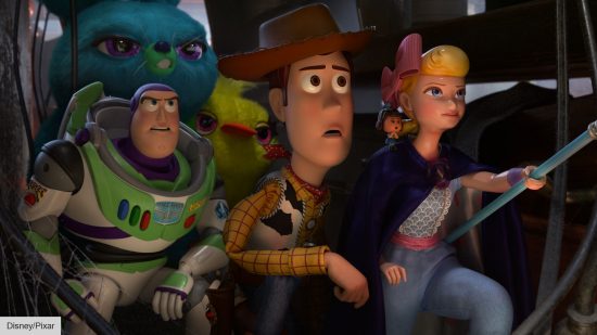 Buzz, Woody, and Bo Peep in Toy Story 4