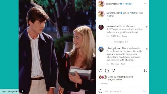 a screen shot of instagram showing a still from Buffy season 4