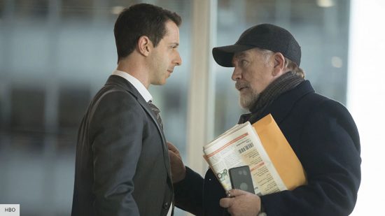 Jeremy Strong as Kendall Roy and Brian Cox as Logan Roy in Succession season 1