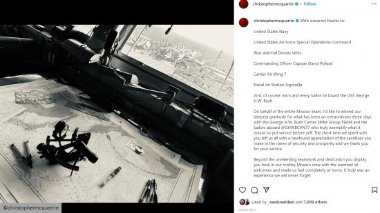 a screenshot of an Instagram post on the set of Mission Impossible 8