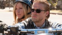 Charlie Hunnam as Jax Teller and Ashley Tisdale in Sons of Anarchy