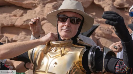 Anthony Daniels as C-3PO on the set of Star Wars