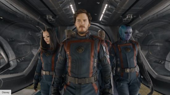 Star-Lord, Nebula, Mantis, Drax, and Groot in Guardians of the Galaxy Vol 3