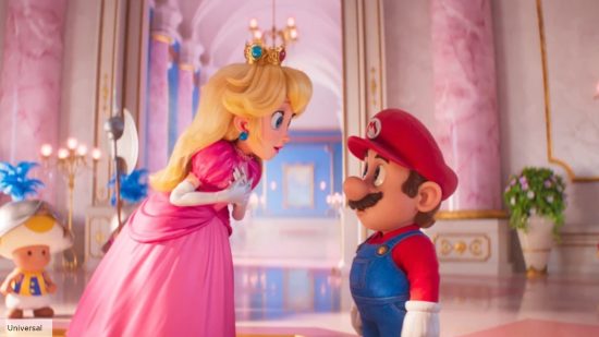 Princess Peach and Mario talk in the Super Mario Brothers movie