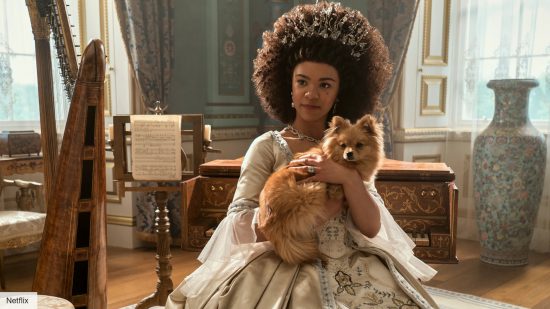 queen charlotte a bridgerton story release date: India Amarteifio as queen charlotte and dog