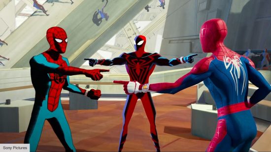 Three Spider-Men from Spider-Man Across the Spider-Verse