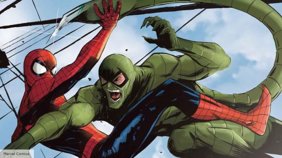 Spider-Man battles Mac Gargan, aka the Scorpion 
