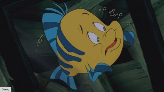 Flounder in the original Little Mermaid Disney movie scared of a shark