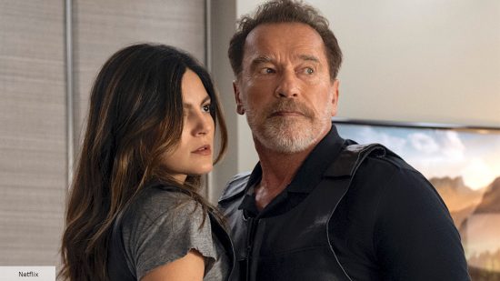 Arnold Schwarzenegger as Luke Brunner and Monica Barbaro as Emma Brunner in FUBAR season 1