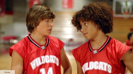Zac Efron and Corbin Bleu in High School Musical as Chad and Troy