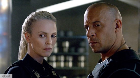 Cipher (Charlize Theron) and Dom Toretto (Vin Diesel) in Fast 8