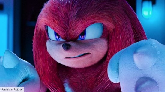Knuckles TV series release date: a close up of Knuckles in the 2022 movie Sonic the Hedgehog 2