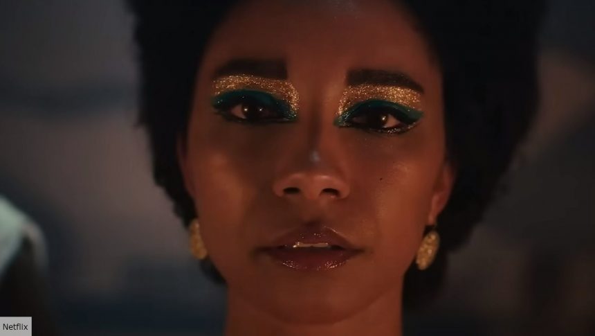 Queen Cleopatra netflix documentary still from trailer on Cleopatra's face