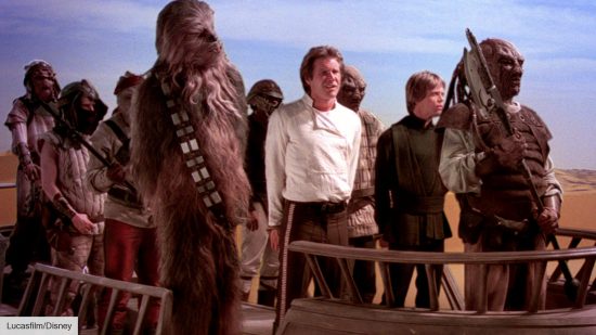 Chewbacca, Han Solo, and Luke Skywalker in Star Wars Return of the Jedi